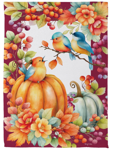 SXH5LLSGF525 Evergreen Bird Talk Sueded Garden Flag 0