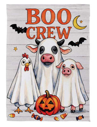 SXQGMGF25 Evergreen Boo Crew Sueded Garden Flag 0