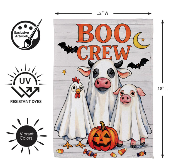 SXQGMGF25 Evergreen Boo Crew Sueded Garden Flag 0