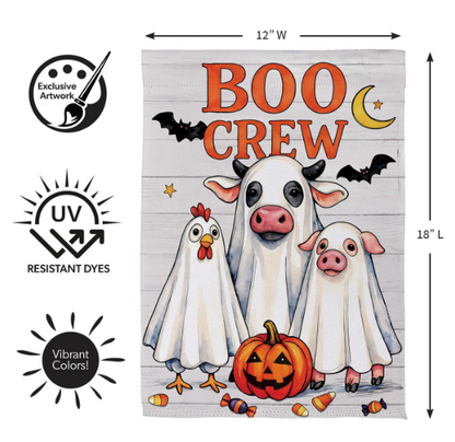 SXQGMGF25 Evergreen Boo Crew Sueded Garden Flag 0