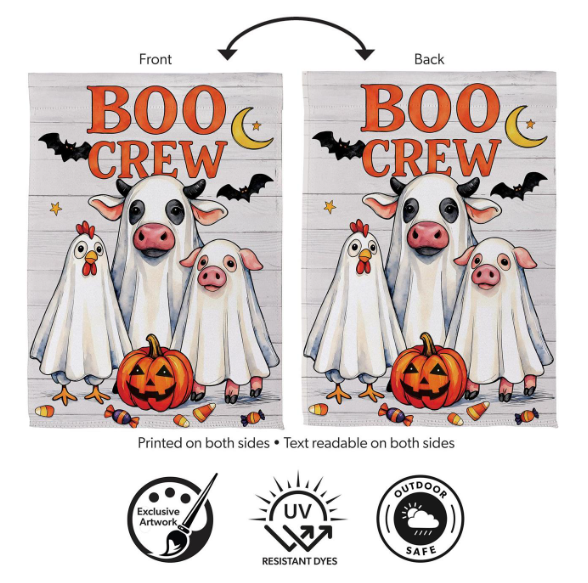 SXQGMGF25 Evergreen Boo Crew Sueded Garden Flag 0