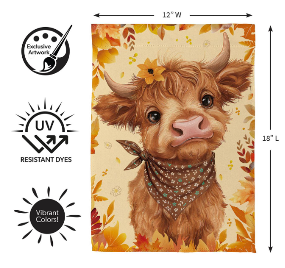 SXXNW7SGF52 Evergreen Frankie Highland Cow Garden Flag 0