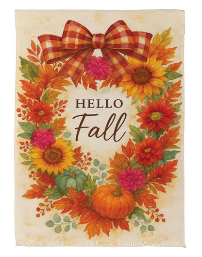 SXXQYNSGF525 Evergreen Hello Fall Wreath Garden Flag 0