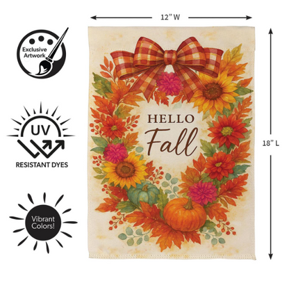 SXXQYNSGF525 Evergreen Hello Fall Wreath Garden Flag 0