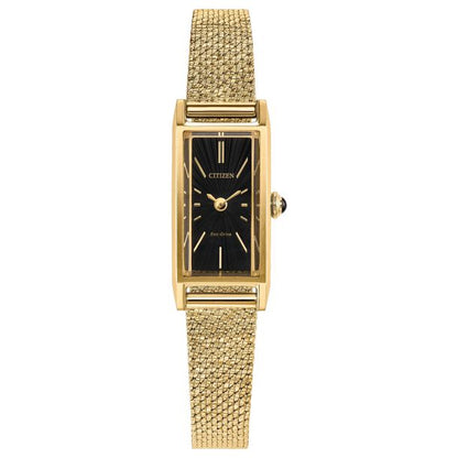 EG7128-59E Citizen Eco-Drive Fio Black Dial Gold-Tone Stainless Steel Bracelet Watch 14.3mm