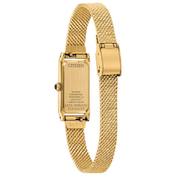 EG7128-59E Citizen Eco-Drive Fio Black Dial Gold-Tone Stainless Steel Bracelet Watch 14.3mm
