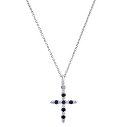 XP-1371-S-WG 10K White Gold Sapphire/Diamond Cross Pendant with 18in Chain