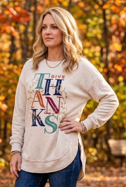 RDG65A23GTK Royce Apparel "Give Thanks" Long Sleeve HiLo Ivory
