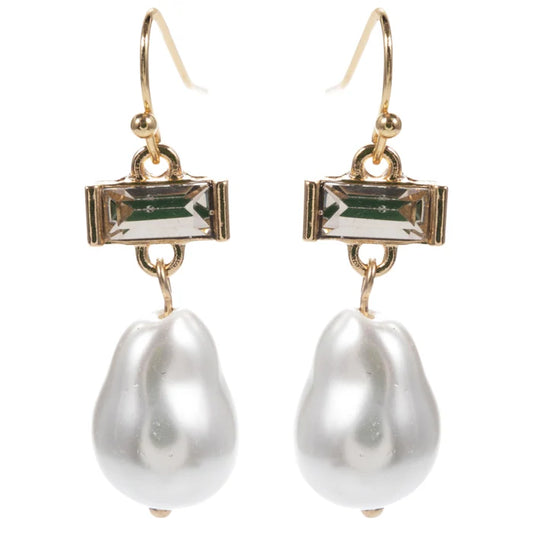 JM70683E-1 Jane Marie Bling Bling Rectangle CZ and White Beads Earrings