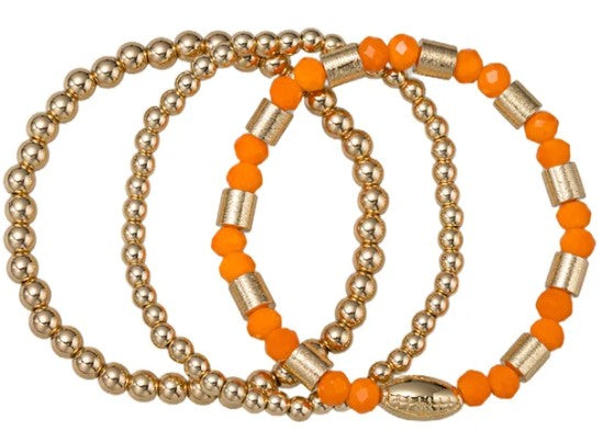 JM6806B-8 Jane Marie Ready Set Let's Go! Orange and Gold Tone Bead Bracelets