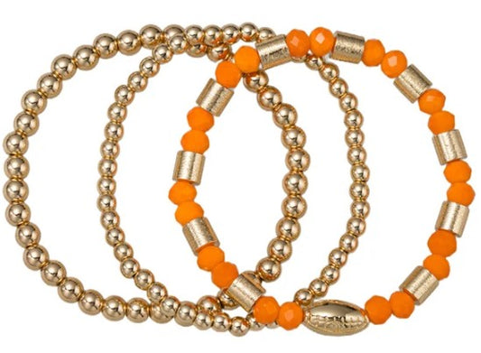 JM6806B-8 Jane Marie Ready Set Let's Go! Orange and Gold Tone Bead Bracelets