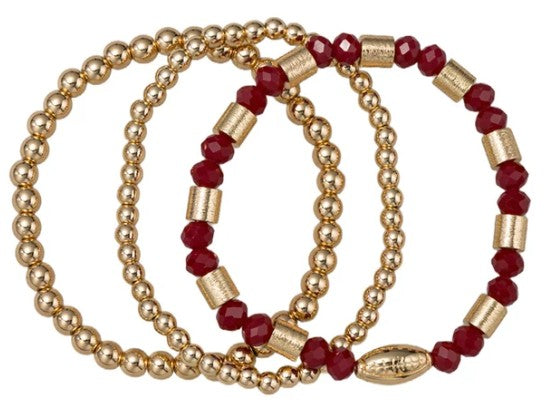 JM50031N-3 Jane Marie Ready Set Let's Go!  Maroon Gold Tone Bracelet Set