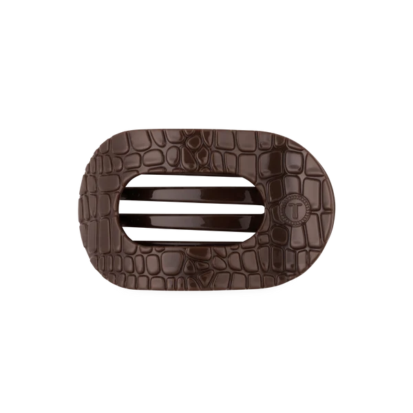TT-FCM01-266 Teleties Medium Flat Round Clip Brown Crocodile 0