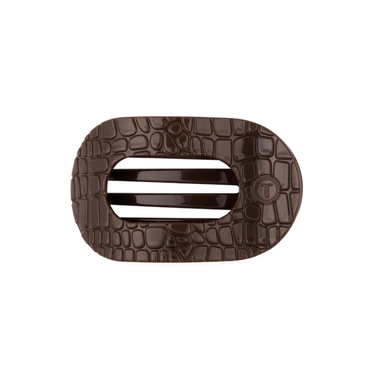 TT-FCM01-266 Teleties Medium Flat Round Clip Brown Crocodile 0