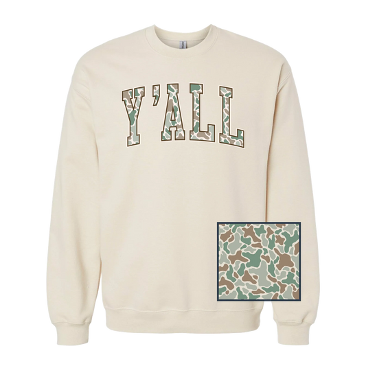 Southern Fried Cotton Y'all Camo Arch Crewneck Sweatshirt Sand 0