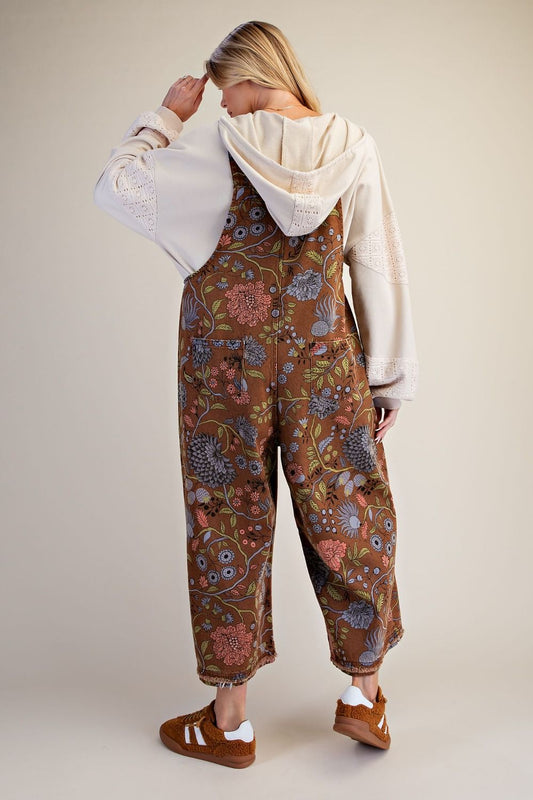 EB40341 Easel Brown Flower Printed Overalls 0