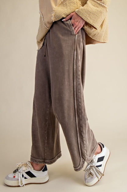 EB40836 Easel Mineral Wash Terry Knit Pants Dark Chocolate 0
