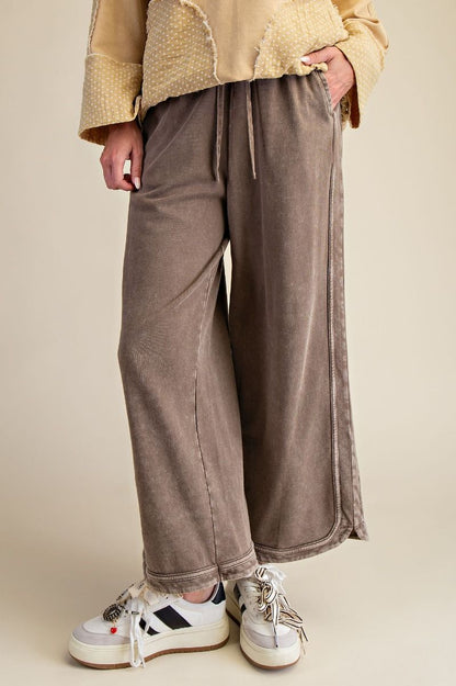 EB40836 Easel Mineral Wash Terry Knit Pants Dark Chocolate 0