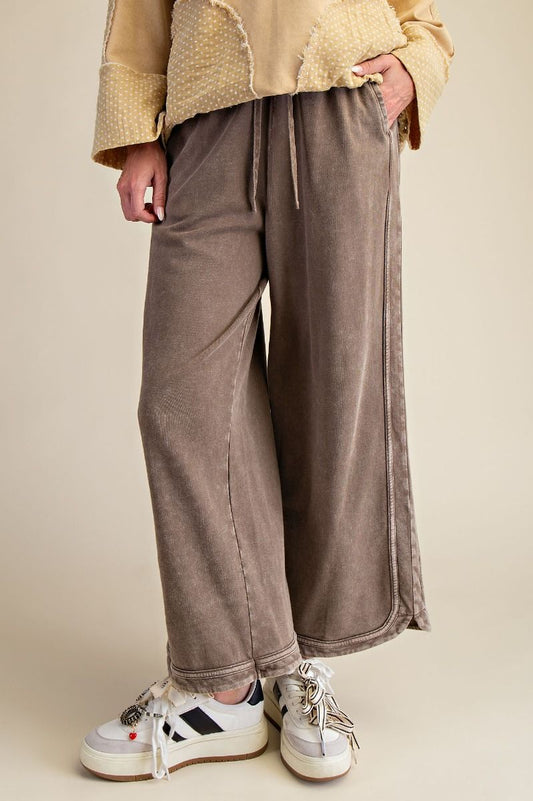 EB40836 Easel Mineral Wash Terry Knit Pants Dark Chocolate 0