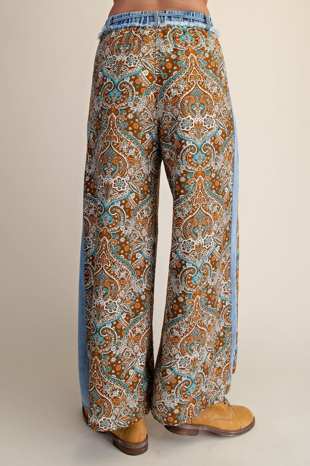 EB57959 Easel Denim Brown Mix Print Chambray Pants 0