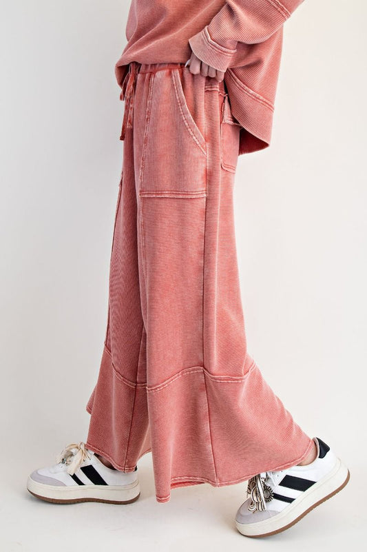 EB90145 Easel Boho Red Textured Thermal Pants 0
