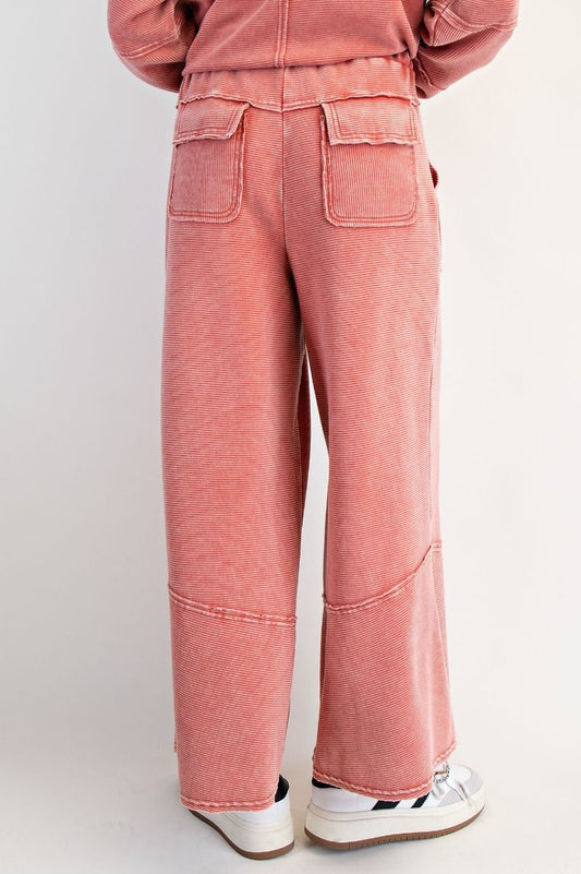 EB90145 Easel Boho Red Textured Thermal Pants 0