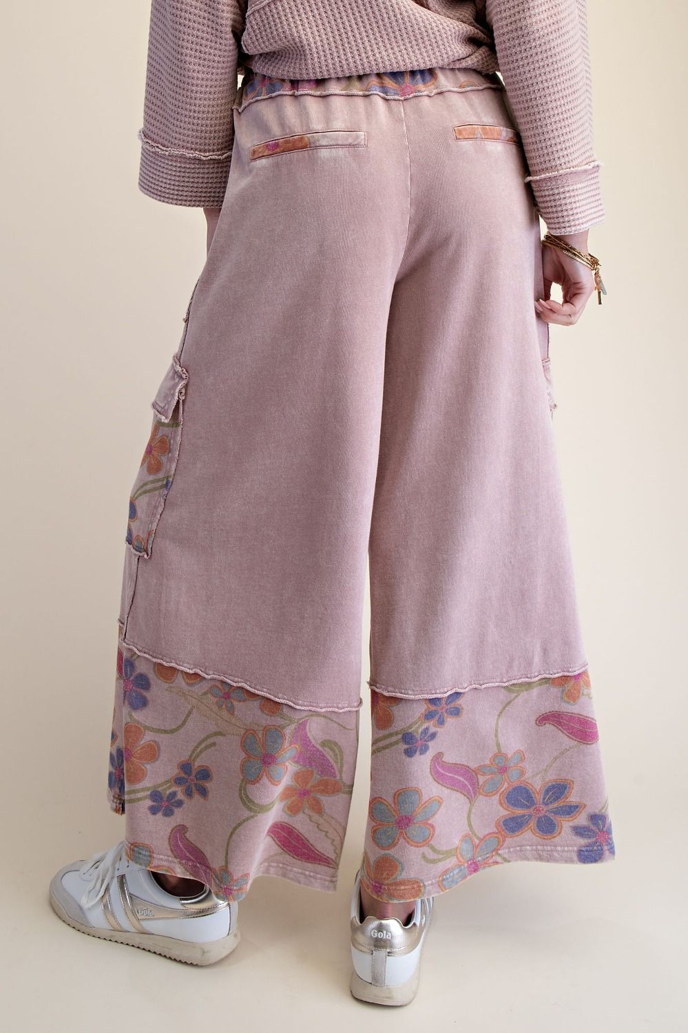 EB90255 Easel Mauve Mix Print Mineral Wash Pants 0