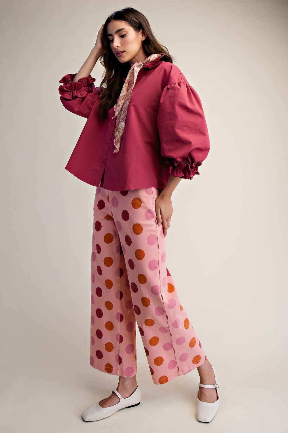 ET19050 Easel 3/4 Sleeve Berry Button Down Top 0
