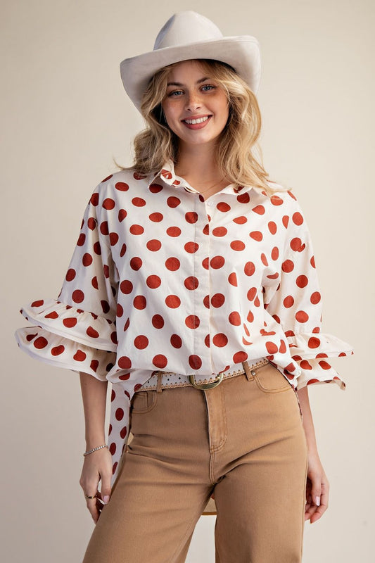 ET30197 Easel Cappucino 3/4 Sleeve Dot Print Top 0