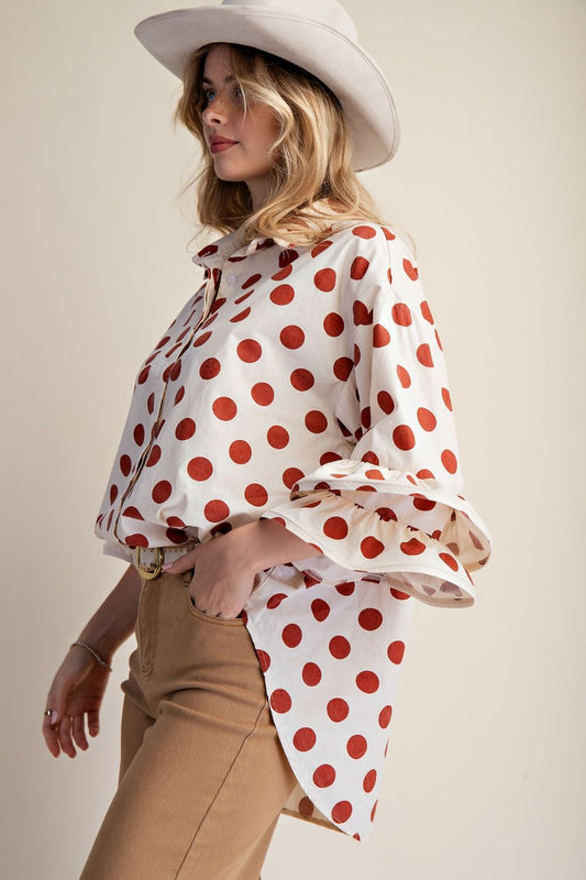 ET30197 Easel Cappucino 3/4 Sleeve Dot Print Top 0