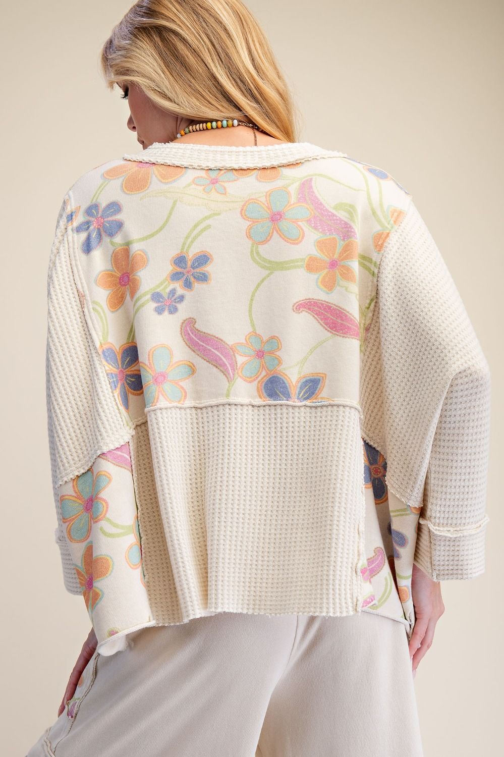 ET72017 Easel Khaki 3/4 Sleeve Mix Print Top 0