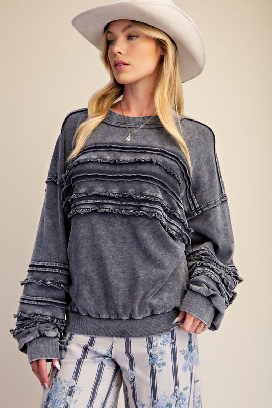 ET72155 Easel Blueberry Long Sleeve Ruffle Top 0
