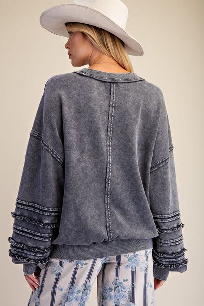 ET72155 Easel Blueberry Long Sleeve Ruffle Top 0