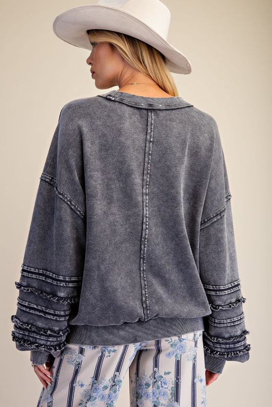 ET72155 Easel Blueberry Long Sleeve Ruffle Top 0