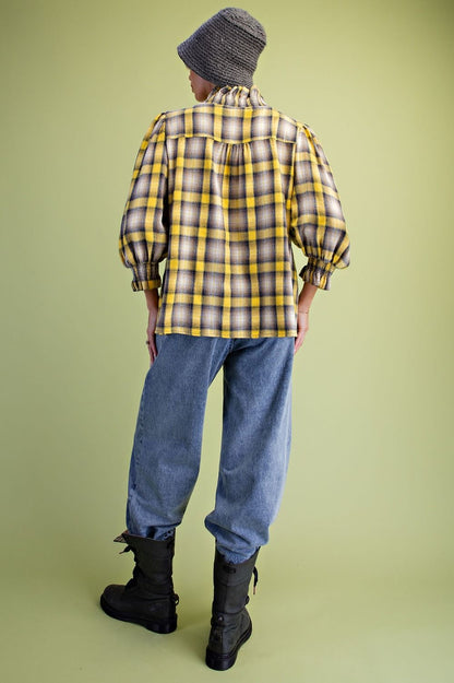 ST100268 Easel Yellow Plaid Ruffle Top 0