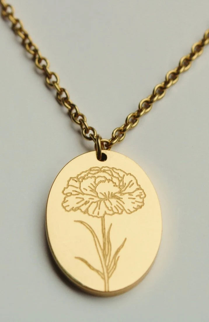 BFN-JAN-GD By Grace Jewelry January Carnation Birth Flower Necklace PVD Plated 0