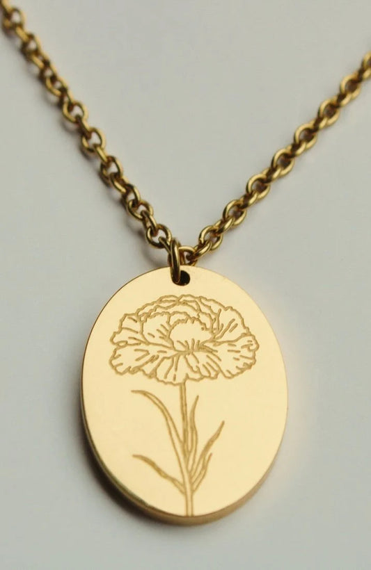 BFN-JAN-GD By Grace Jewelry January Carnation Birth Flower Necklace PVD Plated 0