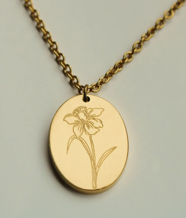 BFN-MAR-G By Grace Jewelry March Daffodil Birth Flower Necklace 14K PVD Plated 0