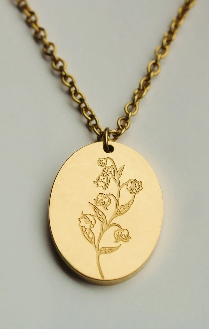 BFN-MAY-G By Grace Jewelry May Lily of the Valley Birth Flower Necklace 14K PVD Plated Necklace 0