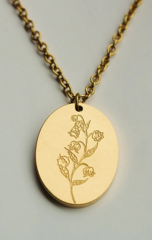 BFN-MAY-G By Grace Jewelry May Lily of the Valley Birth Flower Necklace 14K PVD Plated Necklace 0