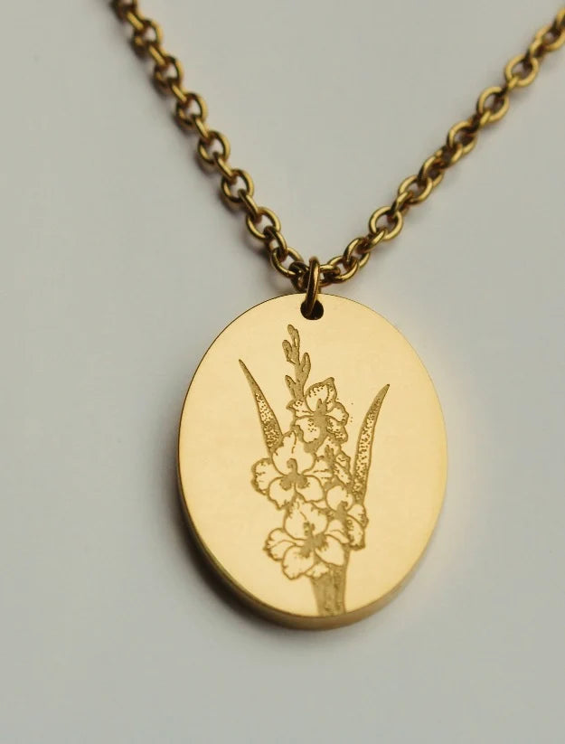 BFN-AUG-G By Grace Jewelry August Gladiolus Birth Flower Necklace 14K PVD Plated 0