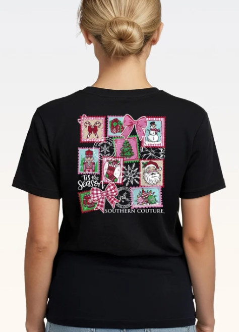 SC1616BK Southern Couture Classic Christmas Stamp Tee Black 0