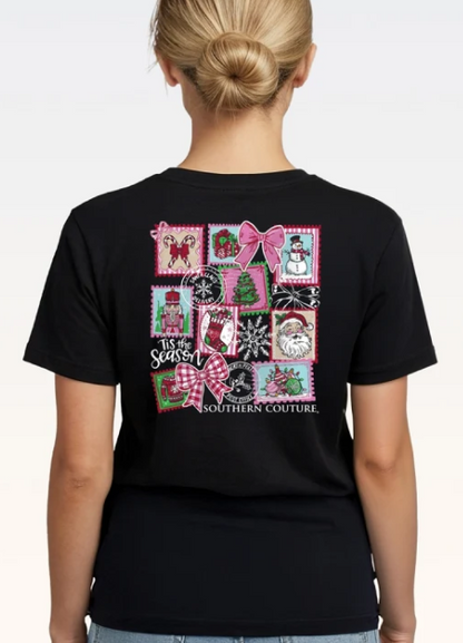 SC1616BK Southern Couture Classic Christmas Stamp Tee Black 0