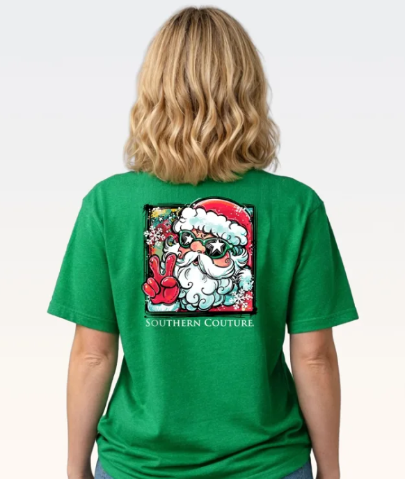 SC1648IG Southern Couture Retro Santa Tee Irish Green 0