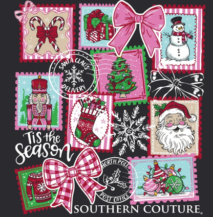 SC1616BK Southern Couture Classic Christmas Stamp Tee Black 0