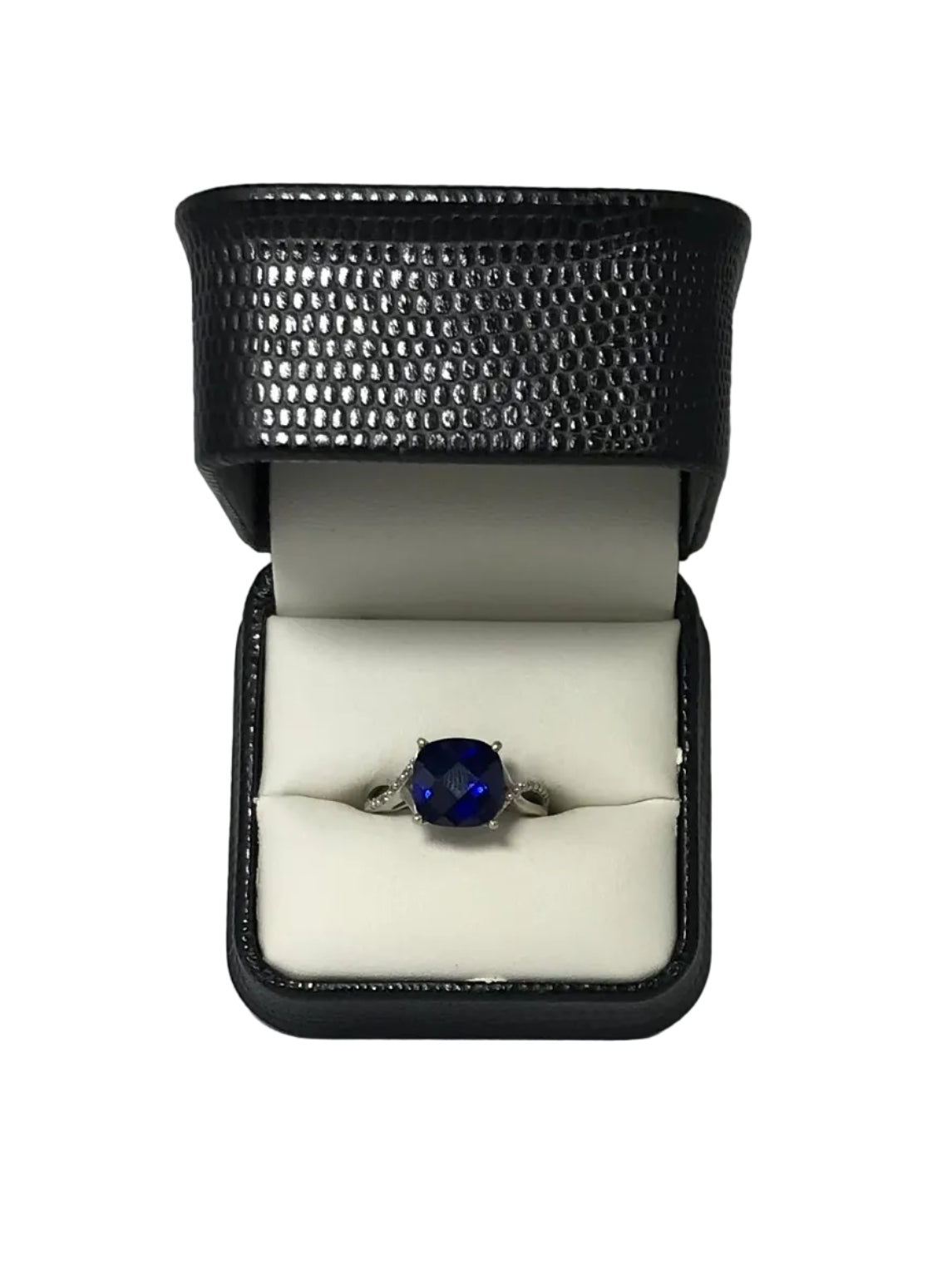 U 39281 10K White Gold Cushion Cut Blue Stone