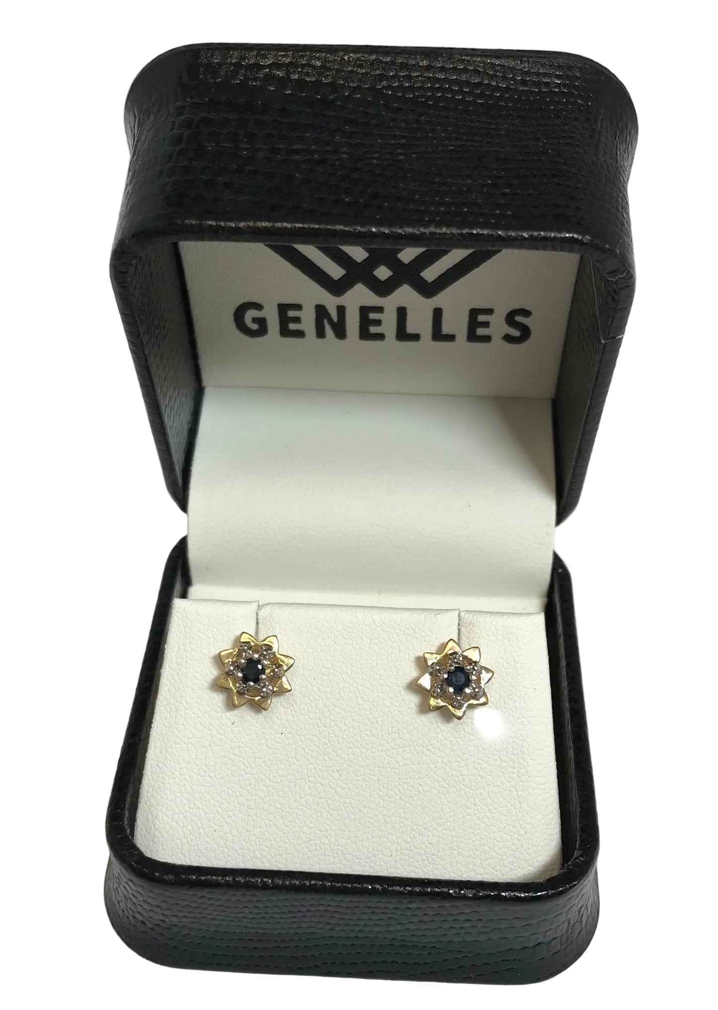 U 39002 14K YG Blue Stone Star Stud Earrings