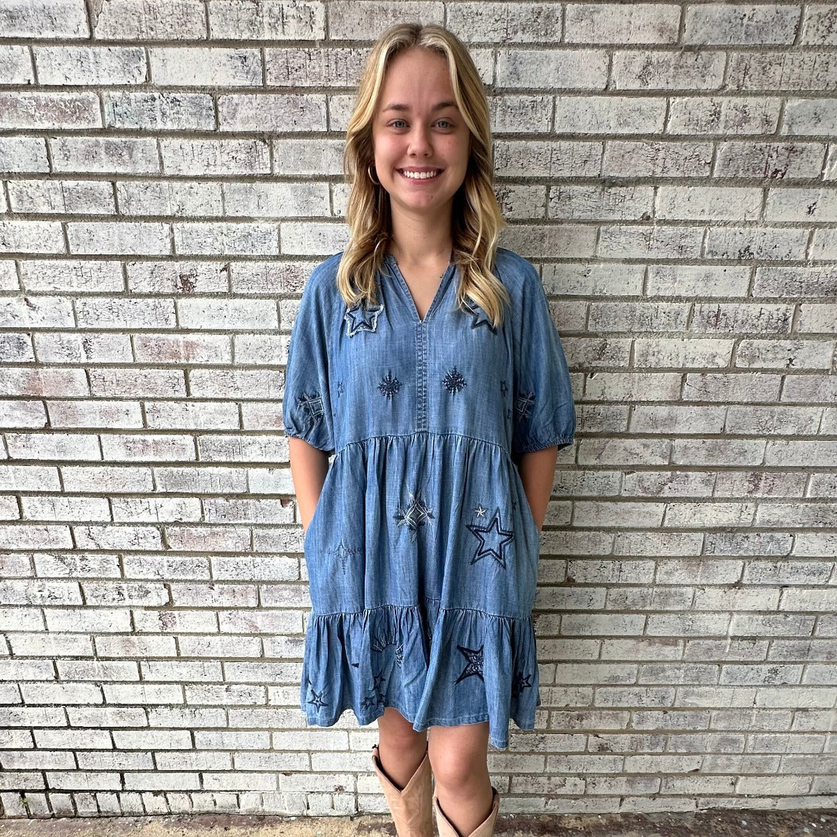 Myra Bag Prairie Hymn Embroidered Dress in Dusty Blue