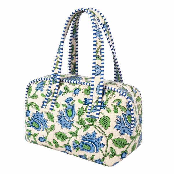 Blue and Green Print Quilted Mini Duffle Bag 0