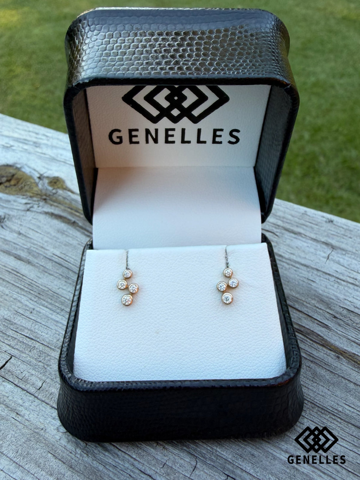 B-ER-3379 10K Yellow Gold .14CTW Natural Round Diamond Bezel Set Earrings 8 Stones 0